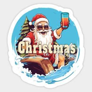 Christmas in July Santa on the waves Sticker